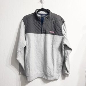 Vineyard Vines Light Gray and Charcoal Quilted Pullover
